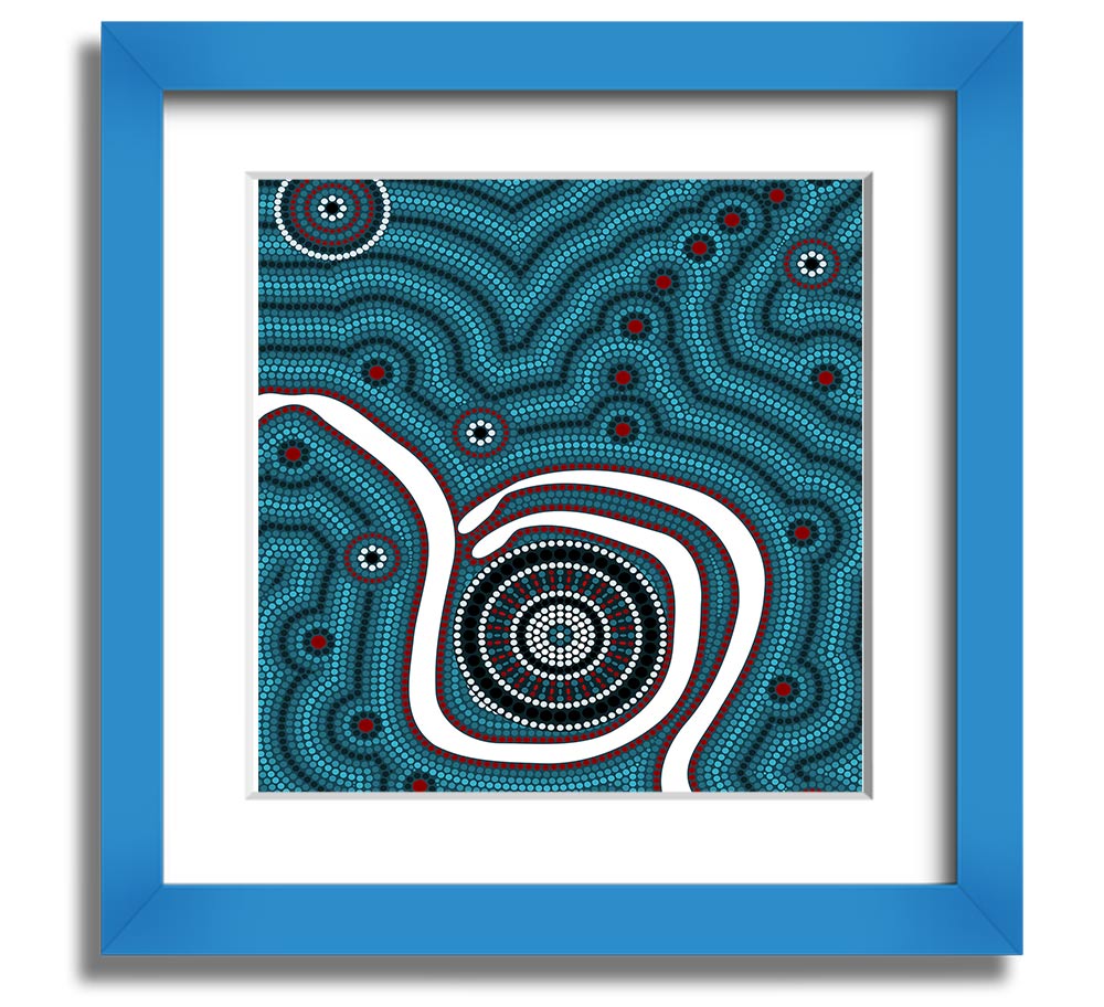 Aboriginal Pattern 1 Square Framed Print showcasing vibrant colors and unique design, ready to hang.